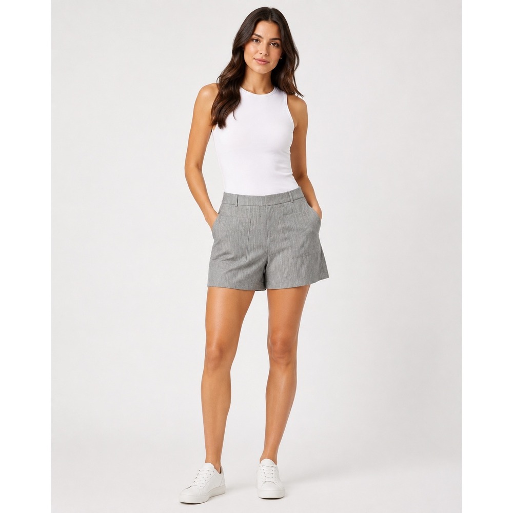 Halara Womens Gray Herringbone High Waisted Patch Pocket Dress Shorts Large NEW